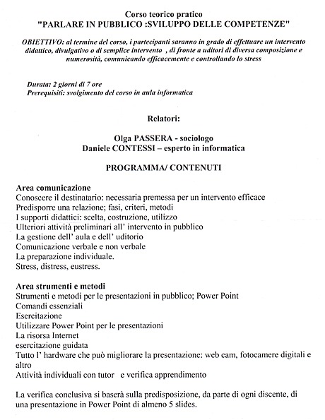 Programma corso Parlare in Pubblico 2010
